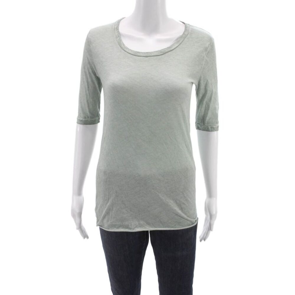 Humanoid Women Basic T-Shirt Green Cotton Round Neck 3/4 Sleeve Size S